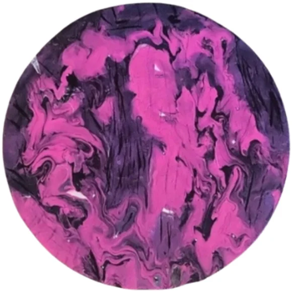 Hand Crafted Pink and Black Abstract Design Round  12 x12 Inches Canvas Painting - Picture 3 of 4